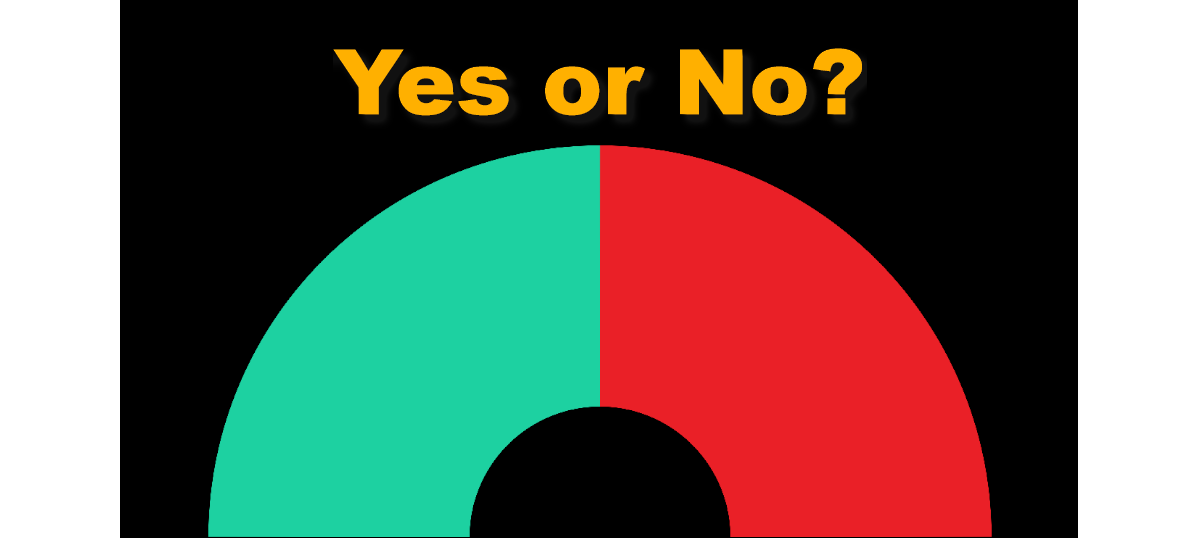 Opinion Gauge Widget with the text Yes or No above a gauge that reacts to chat's responses. Green for all the yes responses and red for all the responses.